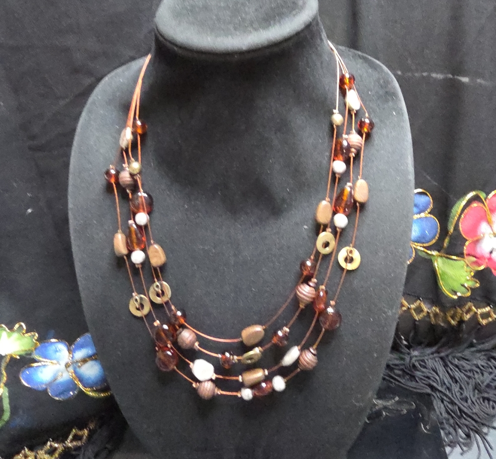 Christopher & Banks Multi-Strand Brown and Amber Beaded Necklace
